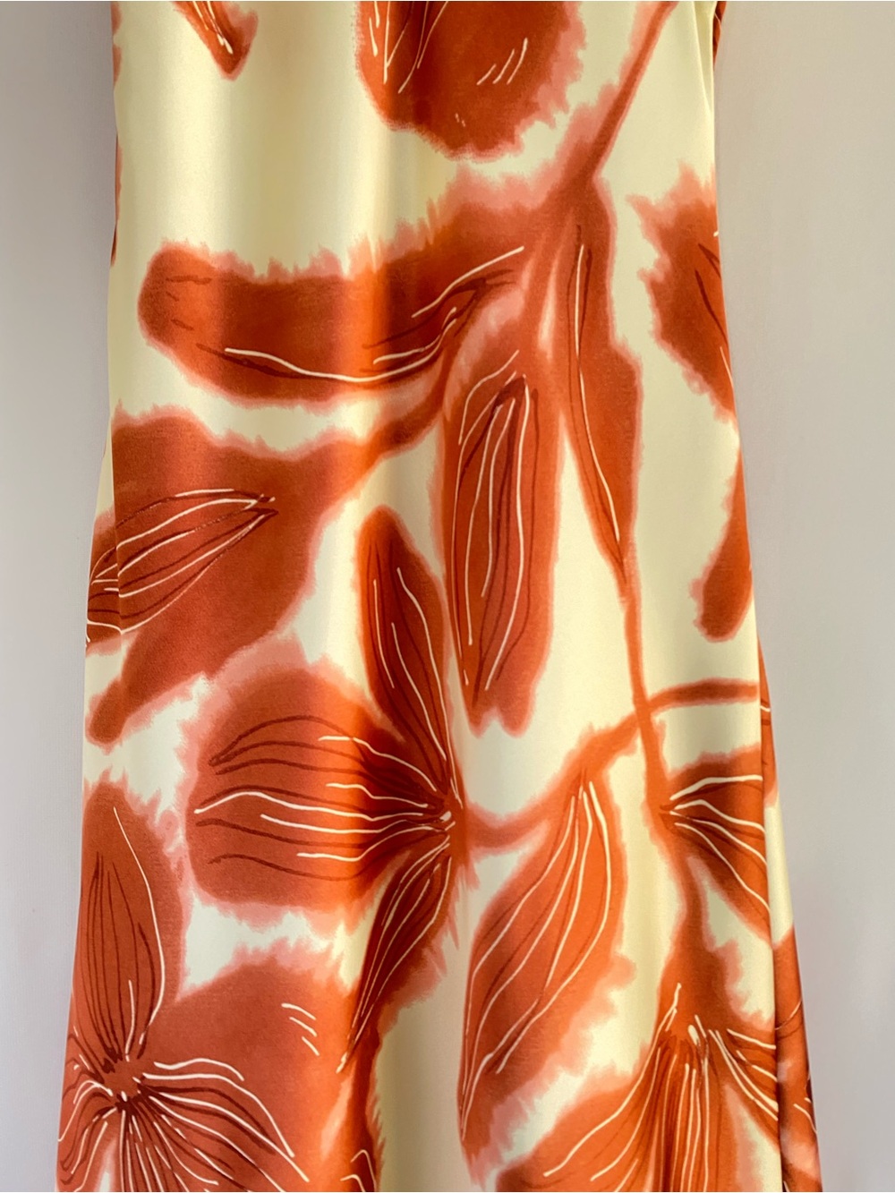 House of Harlow Rust Orange Abstract Floral Midi Slip Dress Ruched 70s Resort M - Picture 11 of 13